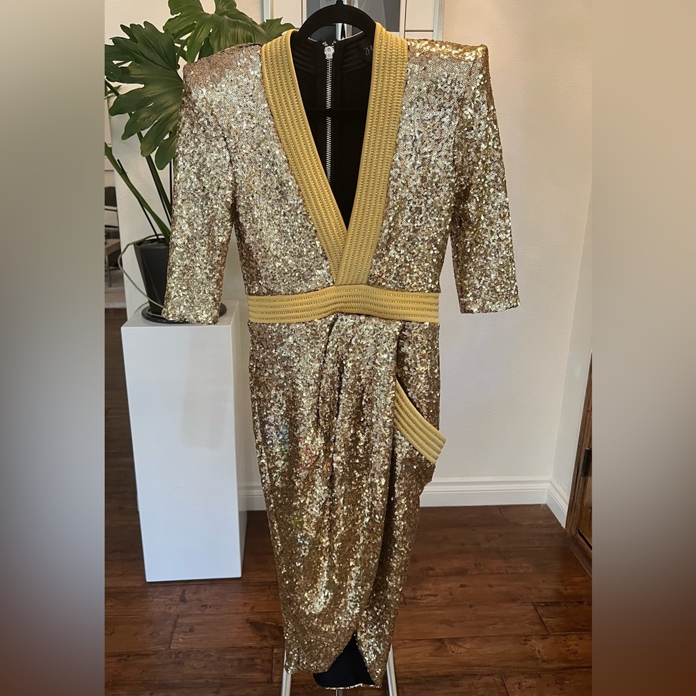 Zhivago Eye of the Horus Dress AU/UK Size 10 US Size 6, Sequin Gold